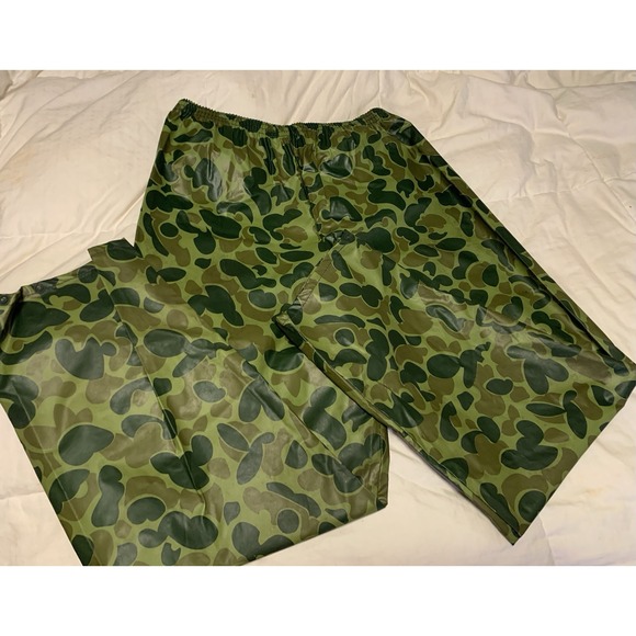 Mens M Vintage Frog Skin Duck Camo Rubber Vinyl Waterproof Rain Pants  Hunting - Picture 1 of 5
